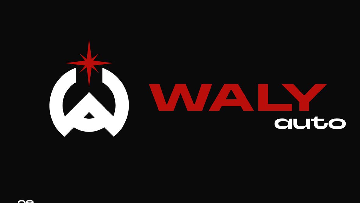 Waly Auto — Showroom branding in black, red and white.
